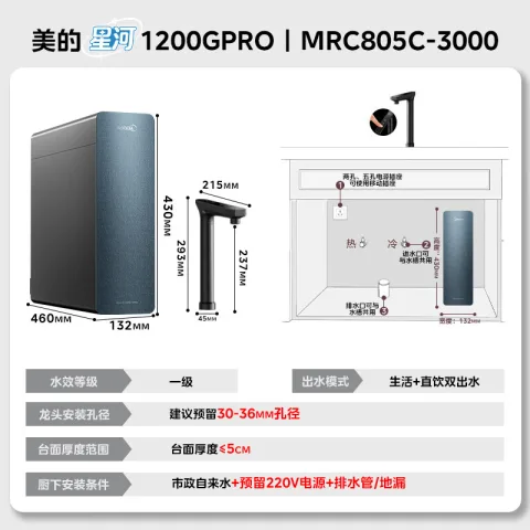 以旧换新：美的 星河Pro 1200G 净水器 MRC805C-3000 反渗透纯水机 1499.92元 图片 2