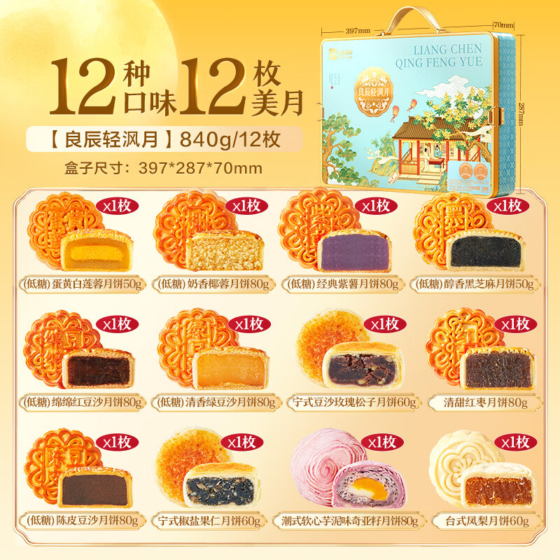 良品铺子2026年新款月饼礼盒装良辰轻沨月840g*2盒 99元 - 折送网