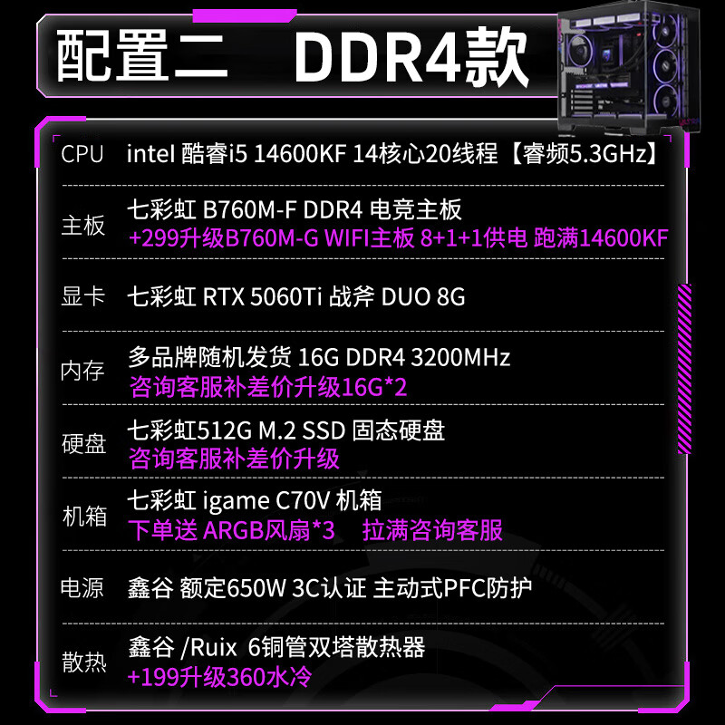 七彩虹14600KF RTX5060Ti主机 6799元 - 线报酷