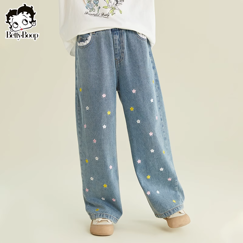 贝蒂童装女童时尚星星休闲牛仔裤2026年秋冬儿童中大童宽松长裤子 49.9元 - 线报酷