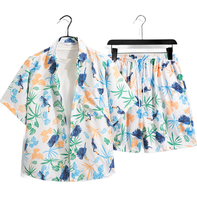 冰丝沙滩套装男士短袖花衬衫+短裤T3029 2XL 38.3元 - 86线报