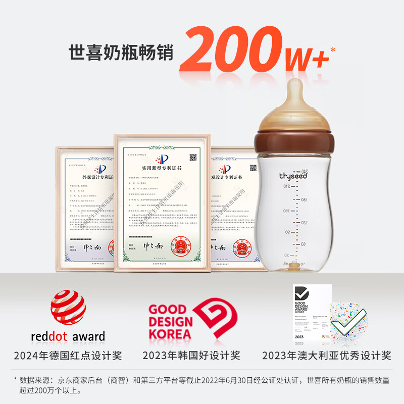世喜玻璃奶瓶0-6个月新生儿奶瓶240ml 113.28元 - 86线报