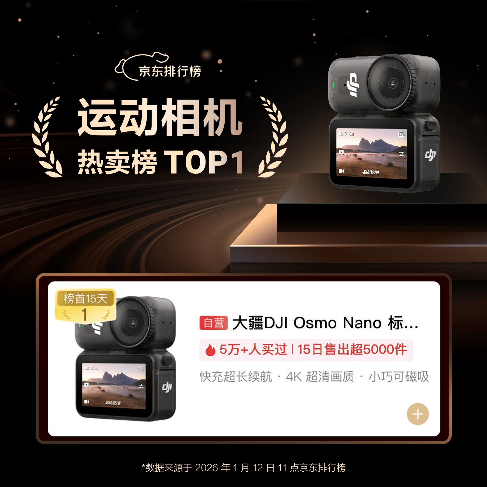 大疆Osmo Nano自由视角64G官方标配运动相机 1998元 - 86线报