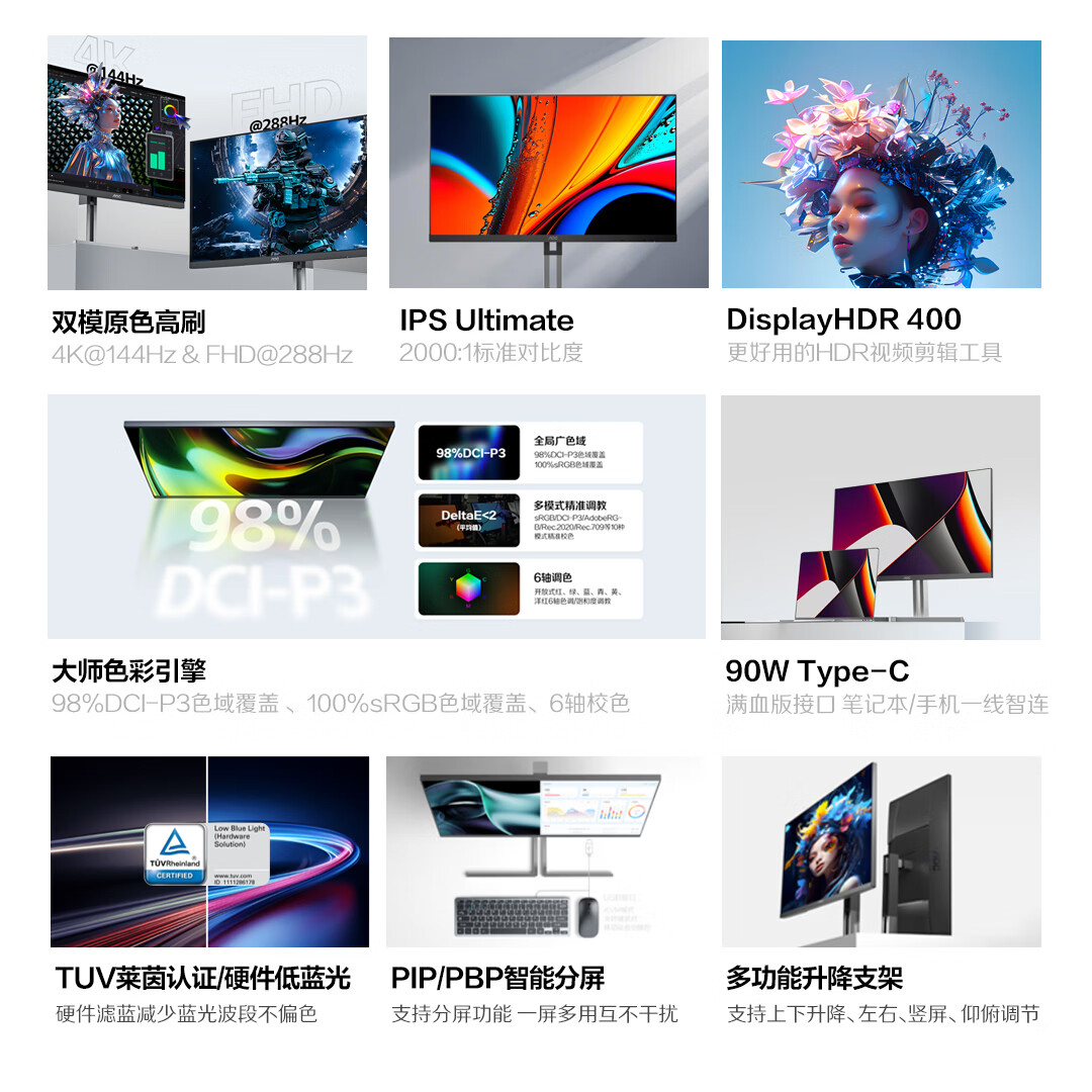 AOC U27U3XD 4K 144Hz双模 27英寸 2057元 - 美泡泡