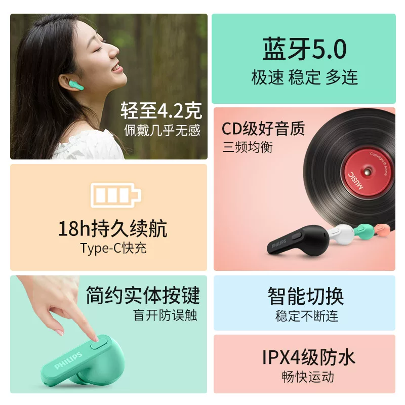 飞利浦TAT2206入耳式真无线降噪蓝牙耳机 119元 - 86线报
