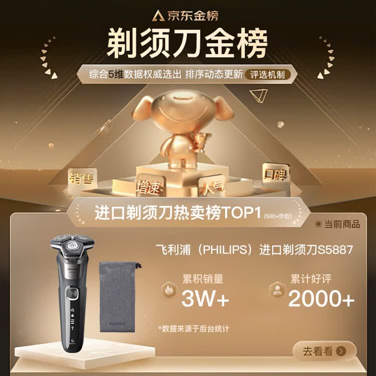 飞利浦S5887/10SkinIQ智能感应红色电动剃须刀 379元 - 86线报
