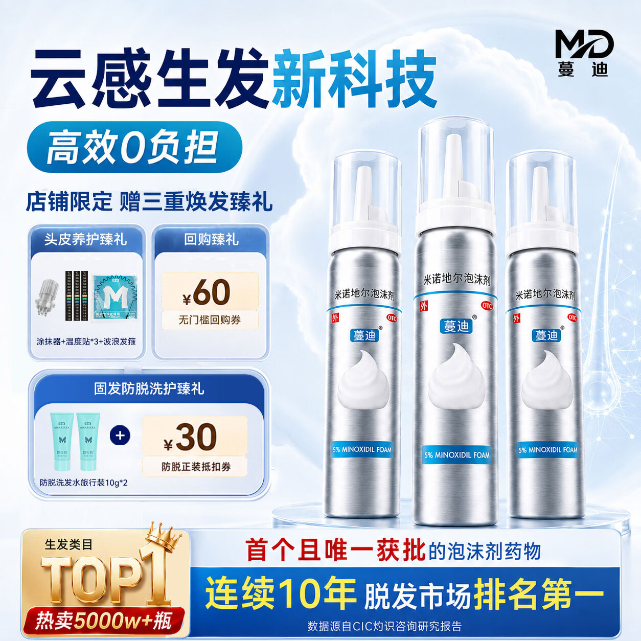 蔓迪米诺地尔泡沫剂60g*3瓶1盒装5%*60g米诺地尔第二代防脱育发液 408元 - 86线报 蔓迪米诺地尔泡沫剂60g*3瓶1盒装5%*60g米诺地尔第二代防脱育发液 408元 - 86线报