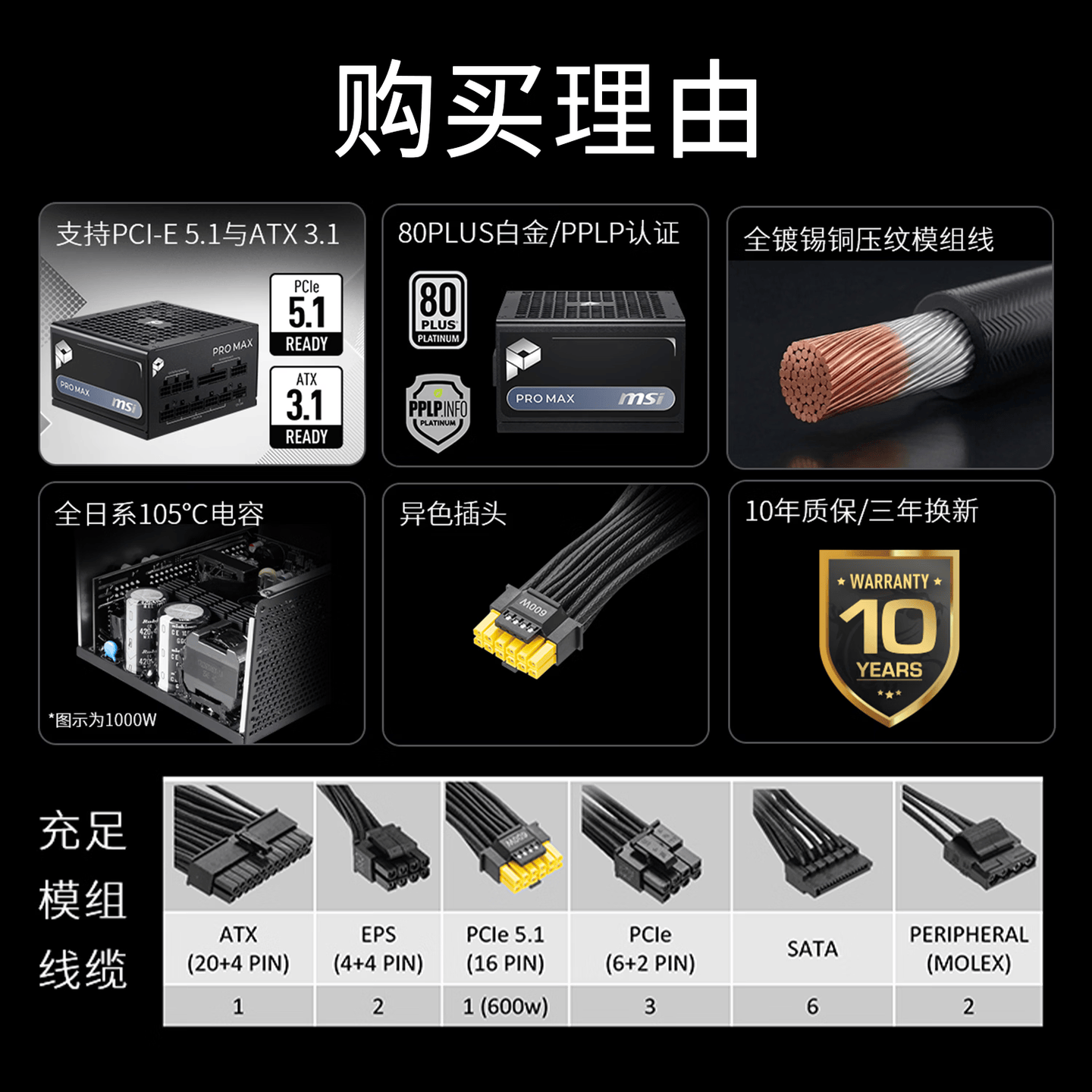 微星电源PRO MAX 1000W白金全模组台式电脑主机电源 503.71元 - 86线报 微星电源PRO MAX 1000W白金全模组台式电脑主机电源 503.71元 - 86线报