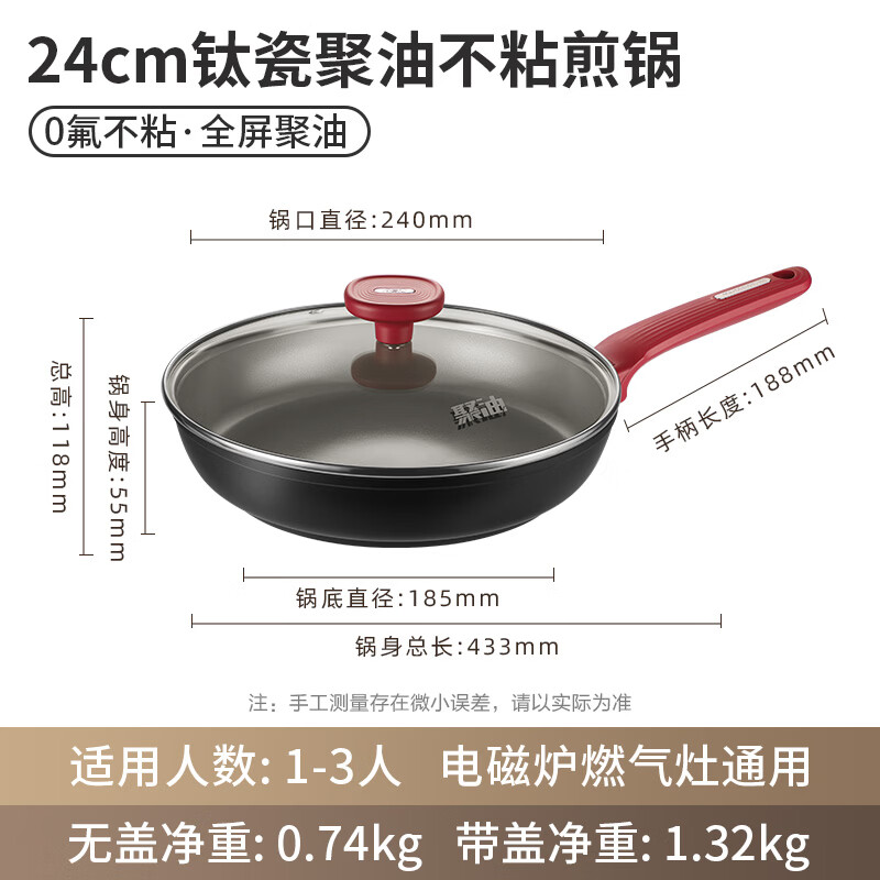 爱仕达平底锅聚油钛瓷0氟涂层不粘煎锅煎蛋牛排炒菜锅24cm磁炉通用J1WJ - 86线报