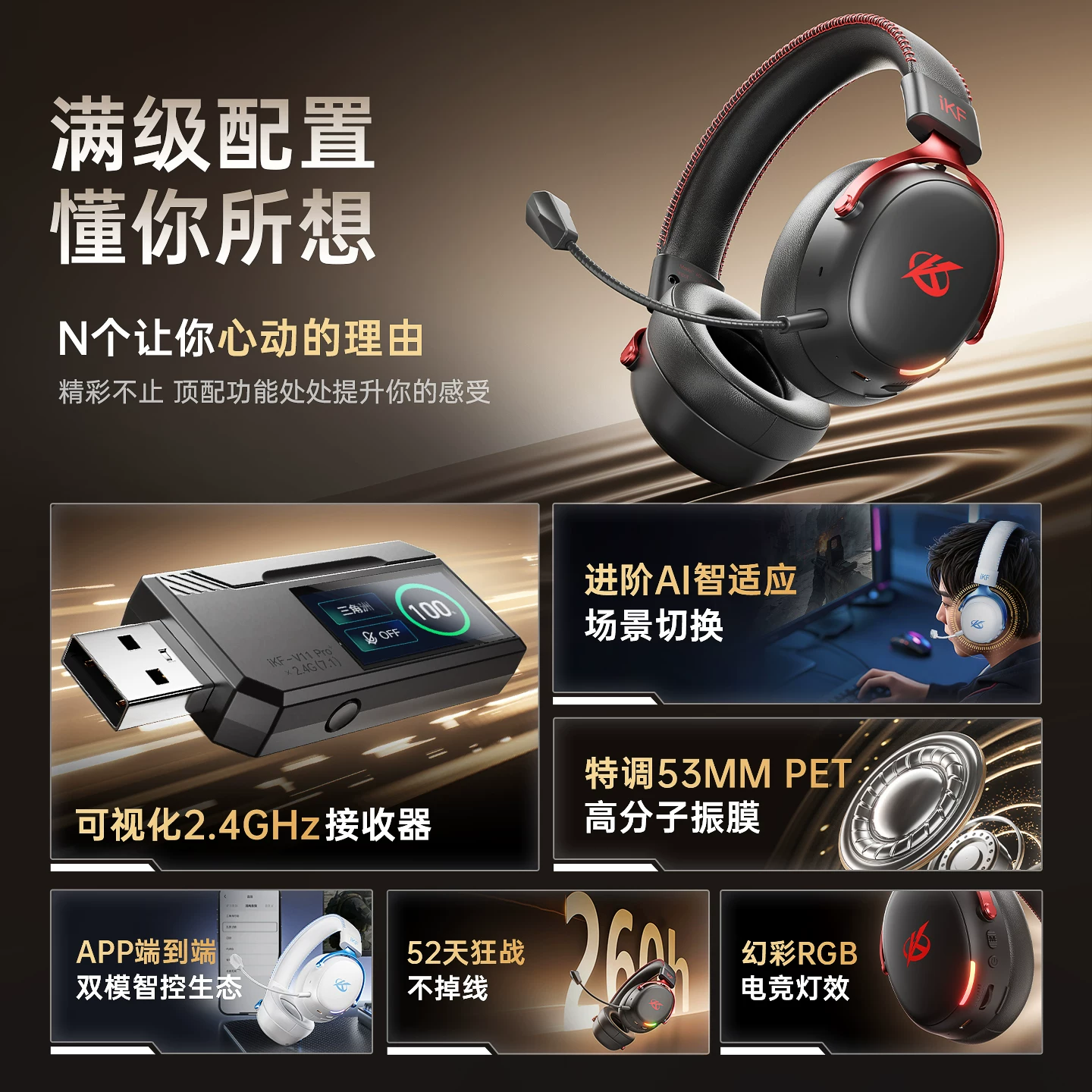 iKF V11 Pro2.0 四模无线蓝牙 电竞头戴式游戏耳机 券后199元 - 折送网 iKF V11 Pro2.0 四模无线蓝牙 电竞头戴式游戏耳机 券后199元 - 折送网