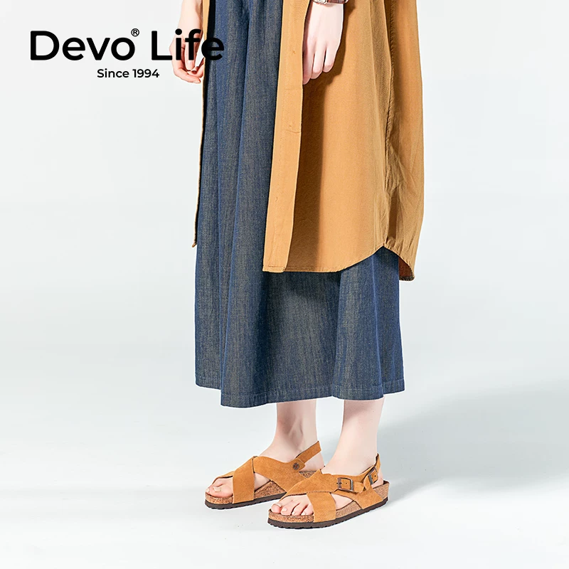 Devo Life Life软木凉鞋女时尚休闲罗马复古日系平底防滑夏季凉拖56111 106.2元 - 86线报