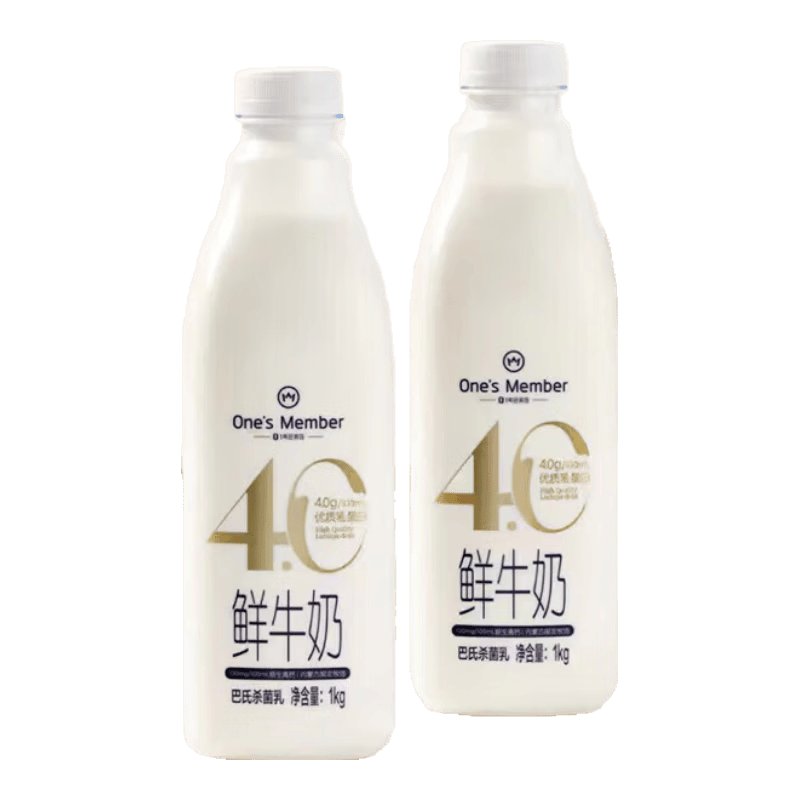 Ones Member 4.0g乳蛋白鲜牛奶瓶装1kg2瓶 22.45元 - 线报酷