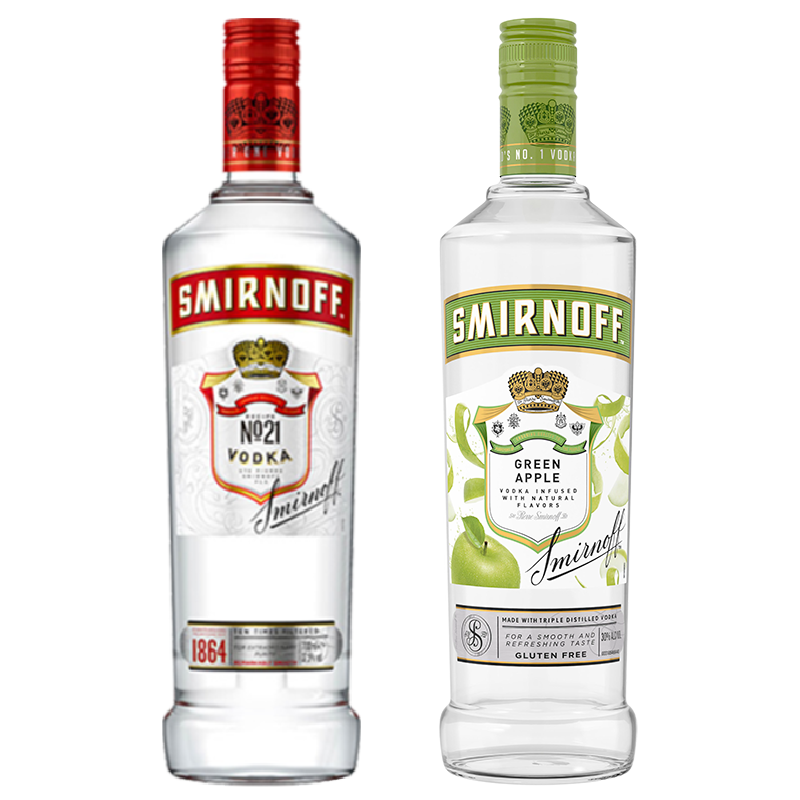 SMIRNOFF苹果伏特加洋酒700ml*2基酒调酒经典红牌+青风味 60.93元 - 86线报