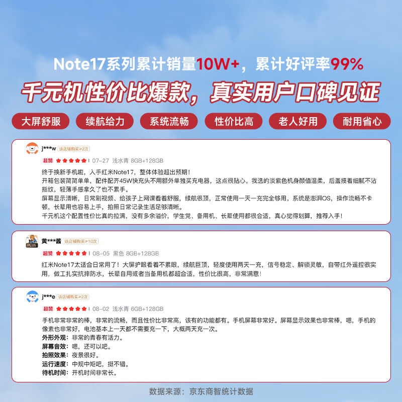 红米Note17手机8GB+256GB黑色 1316.65元 - 折送网