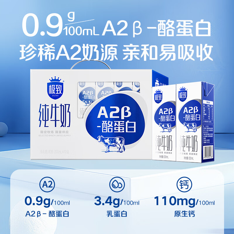 三元极致A2β-酪蛋白纯牛奶整箱200ml*10盒3.4g乳蛋白牛奶礼盒买4件 14.17元 - 86线报