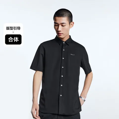 太平鸟 女装 太平鸟男装字母刺绣衬衫新款商务短袖衬衣B1CCD2401 黑色1（合体） M 54元 图片 1