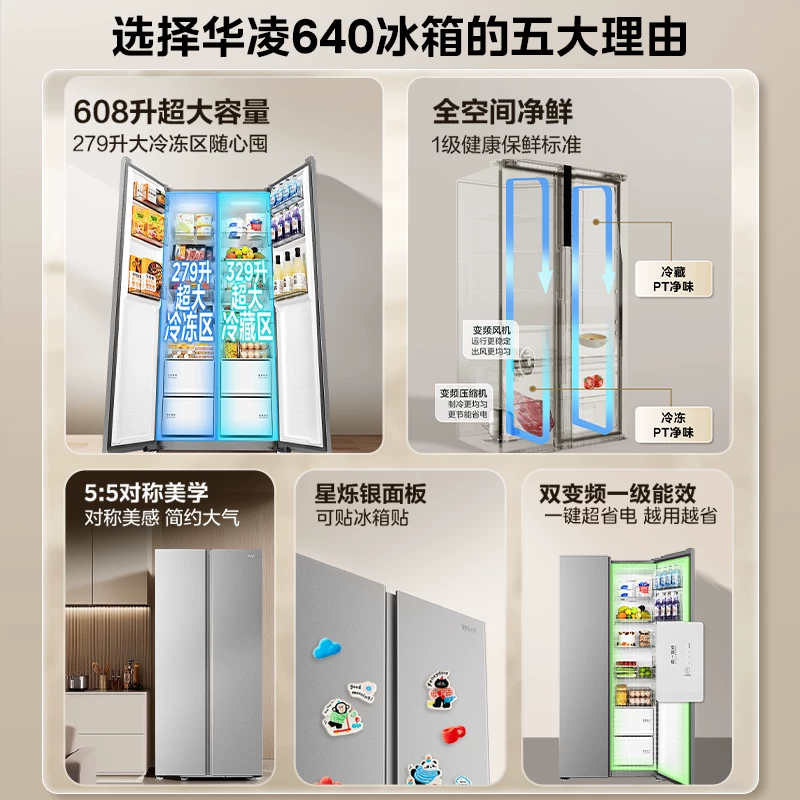 华凌HR-640WKP风冷对开门冰箱608L仲夏夜 1699.15元 - 折送网
