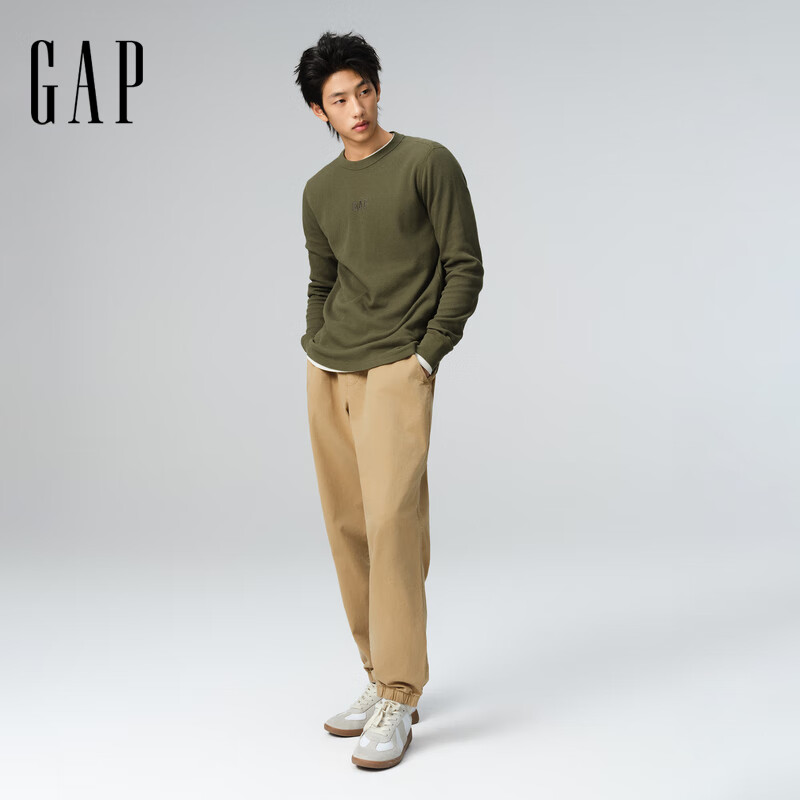 Gap LOGO华夫格长袖T恤男军绿色XS 47.4元 - 86线报