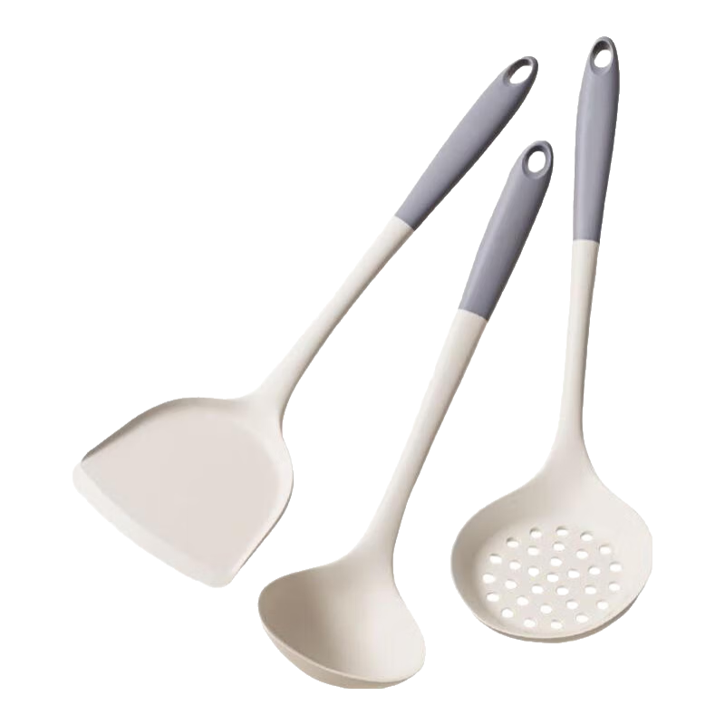 京严食品级硅胶厨具三件套锅铲+汤勺+漏勺灰白双色 9.95元 - 线报酷