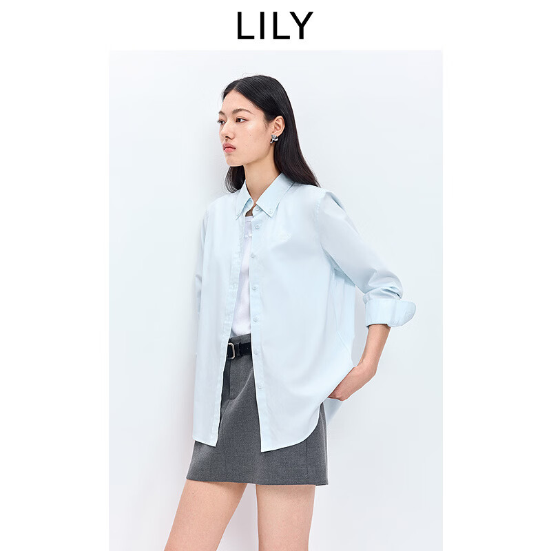 LILY 2026春新款女装简约翻领正肩微宽松休闲通勤浅色长袖衬衫外套404浅蓝M 104元 - 86线报