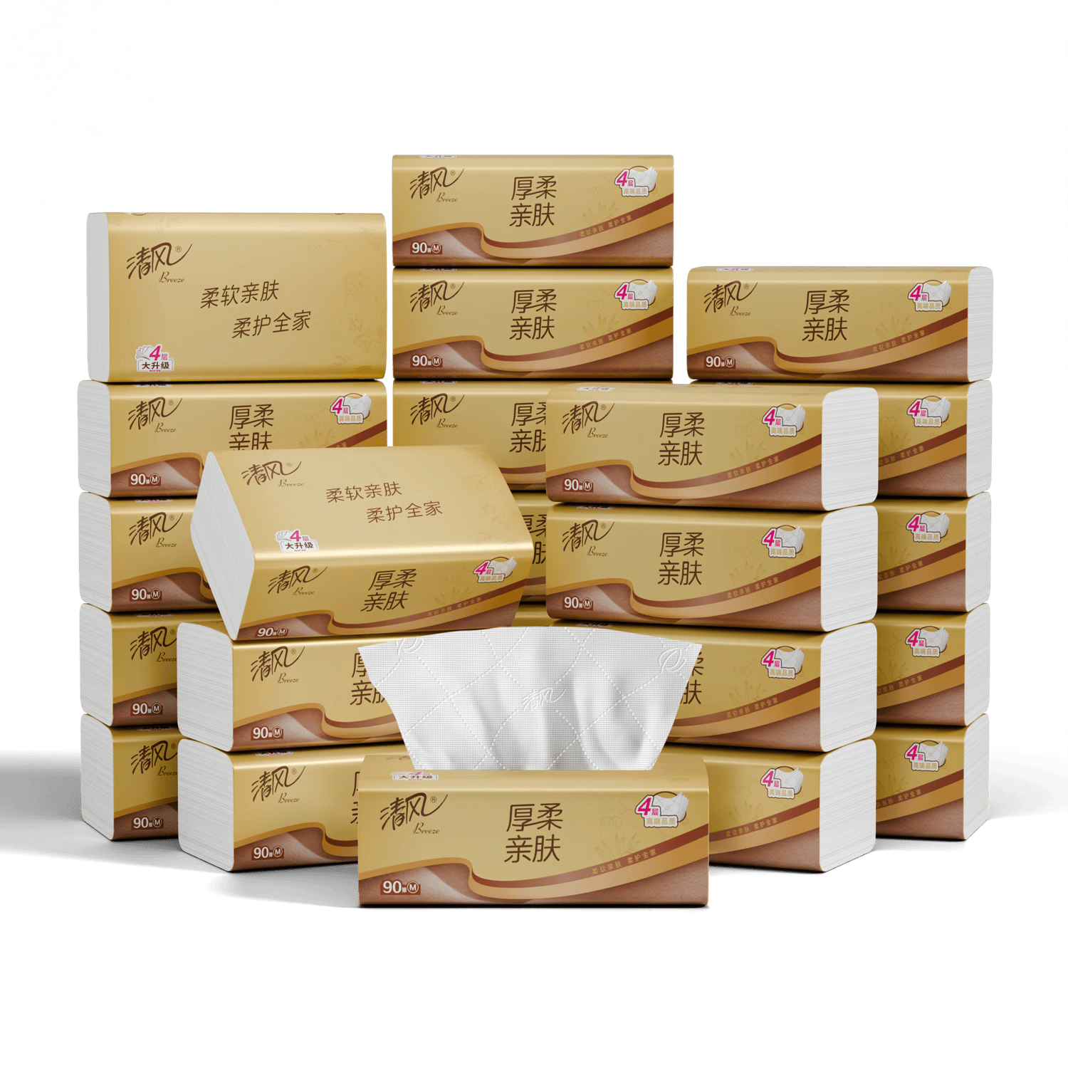 清风厚柔4层抽纸170mm×154mm90抽×24包 12.85元 - 86线报
