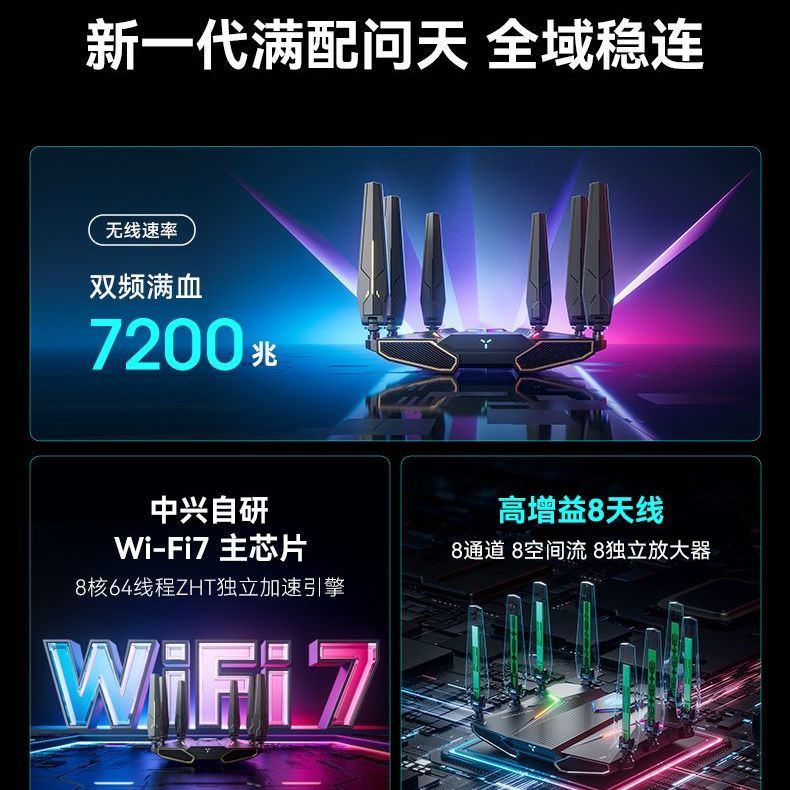 中兴问天7200max WiFi7万兆SFP路由器 505元 - 线报酷