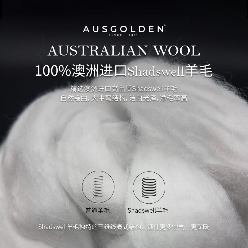 AusGolden澳洲100%纯羊毛A类抗菌四季被被芯200*230cm 119.5元 - 86线报