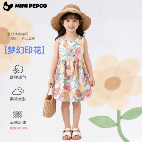 小猪班纳 女童绵绸连衣裙 夏季碎花公主裙沙滩裙（任选2件） 19.9元（需买2件，需用券） 图片 1