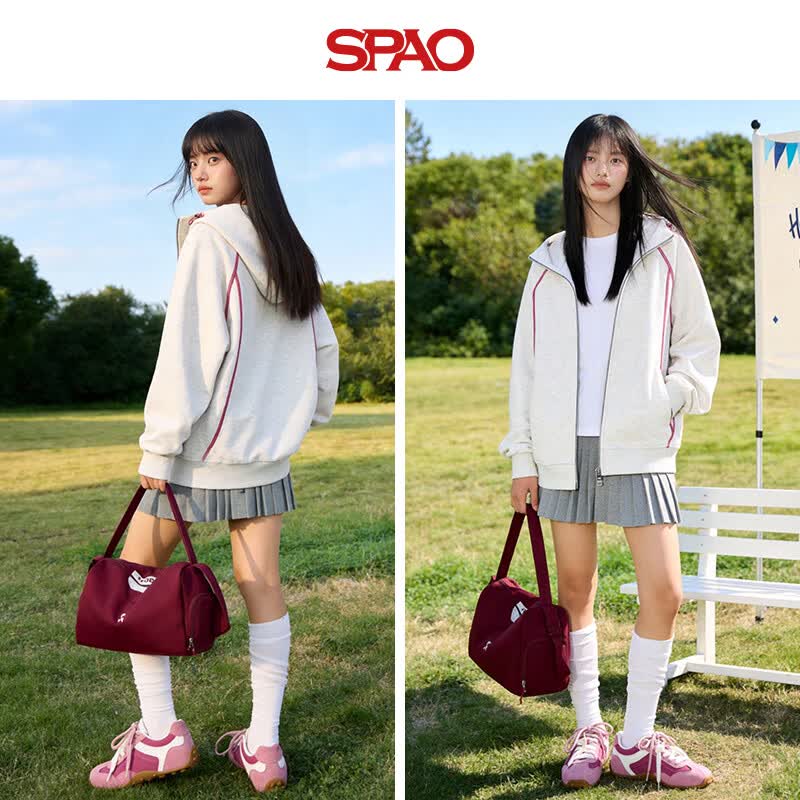 SPAO韩系复古哈苏线连帽卫衣外套女宽松落肩拉链开衫 124元 - 86线报 SPAO韩系复古哈苏线连帽卫衣外套女宽松落肩拉链开衫 124元 - 86线报