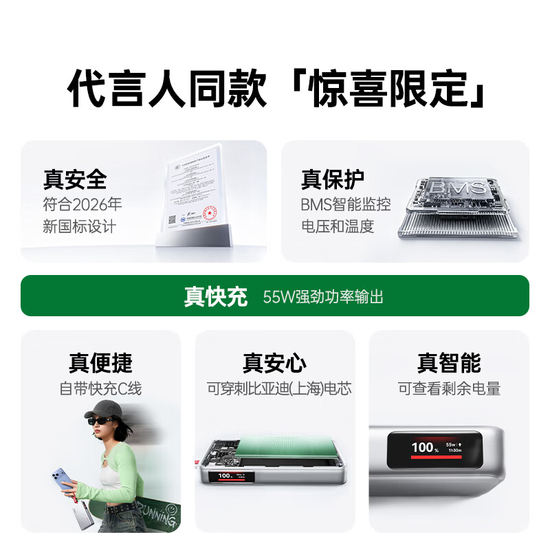 绿联20000mAh55W快充自带线移动电源 149.6元 - 86线报