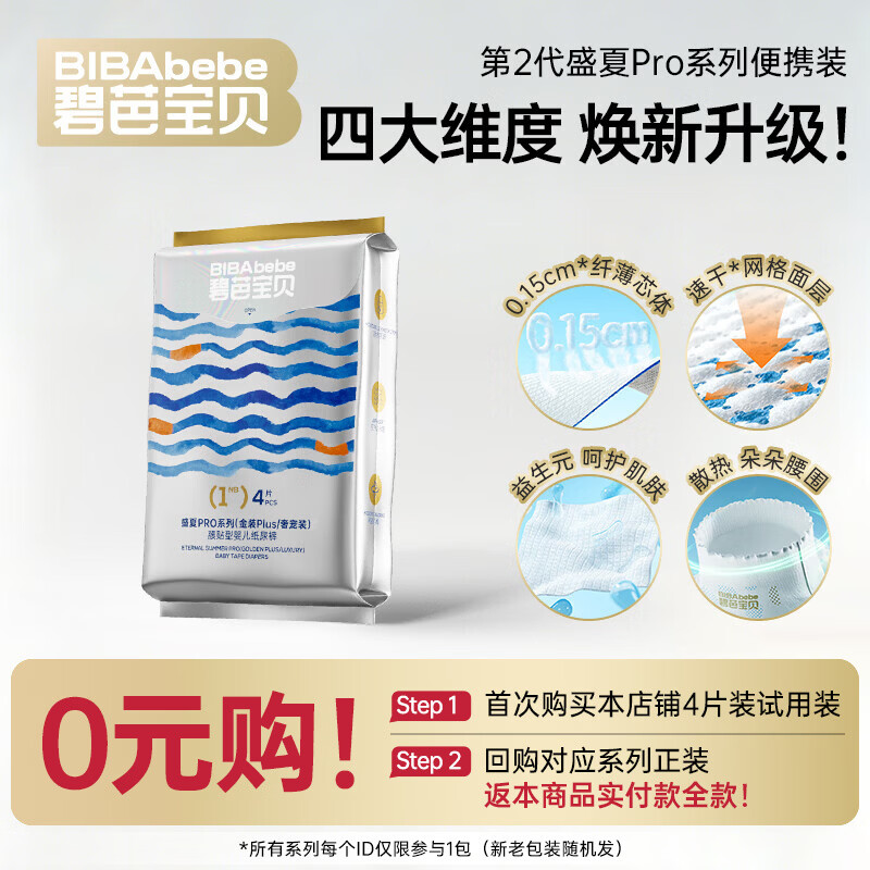碧芭宝贝盛夏金装系列尿不湿婴儿纸尿裤纤薄透气纸尿片便携装纸尿裤NB-4片 1元 - 线报酷