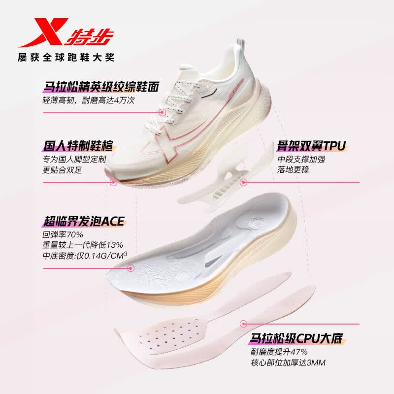 特步两千公里三代女跑鞋缓震轻便体考体测运动鞋跑步鞋帆白/纯净粉/樱落粉37 219.16元 - 86线报