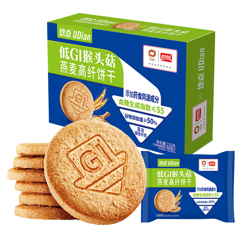 盼盼低Gi猴头菇粗粗粮饼干悠点低GI猴头菇燕麦高纤饼干216g 7.9元 - 美泡泡