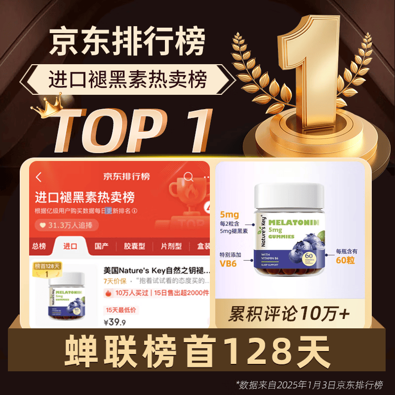 Nature's Key 褪黑素睡眠软糖2.5mg含维生素B6 60粒 39元 - 86线报