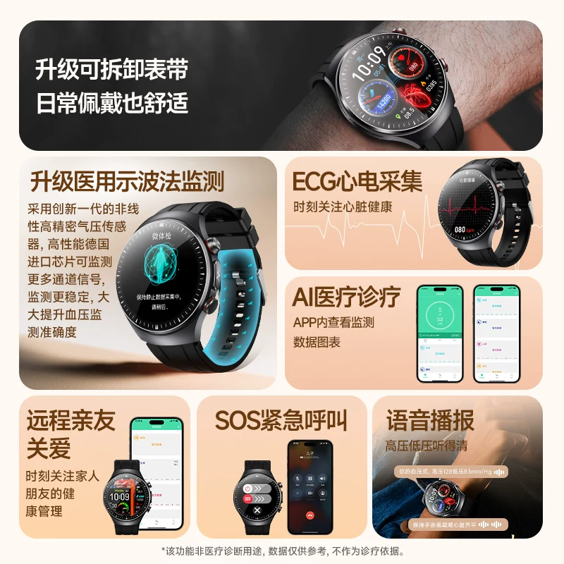 德国VTT医疗级智能手表血压血糖血氧心电睡眠健康监测手环送父母 1087.55元 - 86线报