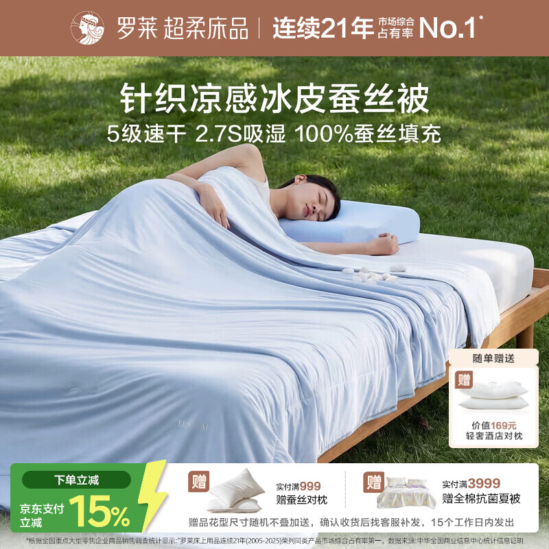 罗莱家纺凉感蚕丝被A类抗菌100%蚕丝空调被整被可机洗200*230蓝色 577.15元 - 86线报