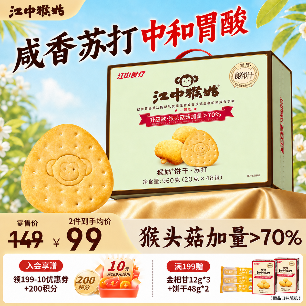 江中猴姑猴姑苏打饼干960g 64.05元 - 86线报 江中猴姑猴姑苏打饼干960g 64.05元 - 86线报
