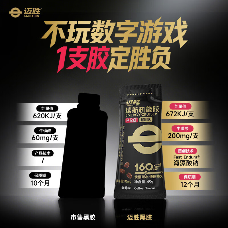 迈胜能量胶咖啡因黑胶补充能量马拉松骑行训练比赛咖啡味60g*6袋/盒 40.77元 - 86线报