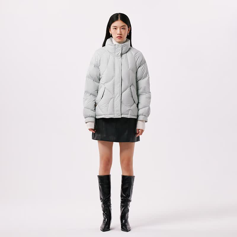 千仞岗冬季短款90鸭绒羽绒服立领外套宽松面包服蓬松百搭休闲保暖防寒服浅灰绿S 99元 - 86线报