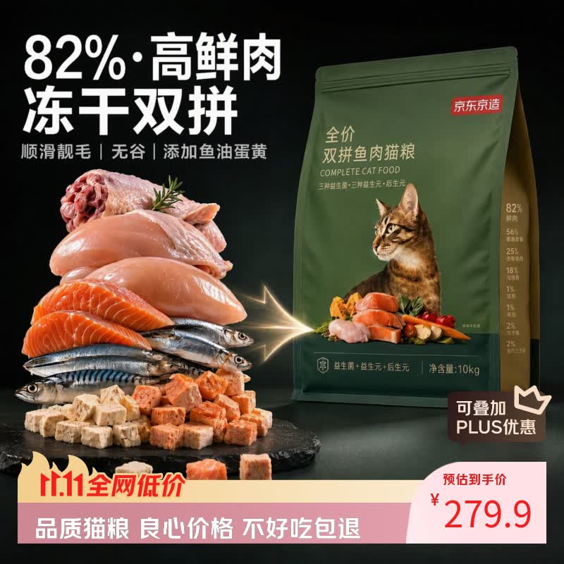 京东京造全价冻干双拼鲜肉猫粮10kg 海洋鱼 241.9元 - 线报酷