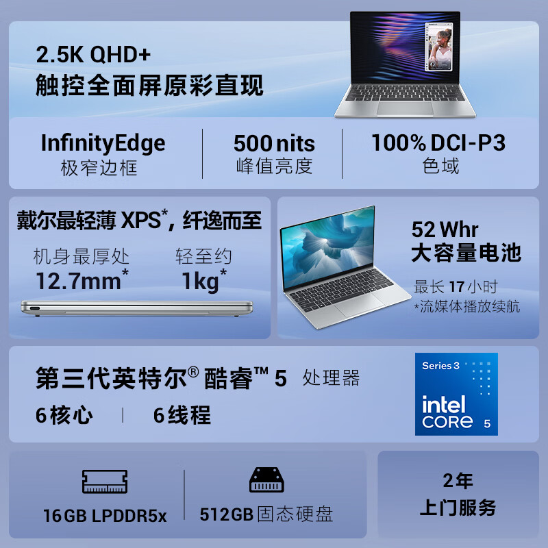 戴尔笔记本电脑新款XPS 13Air 第三代酷睿5 2.5K 120Hz - 线报酷