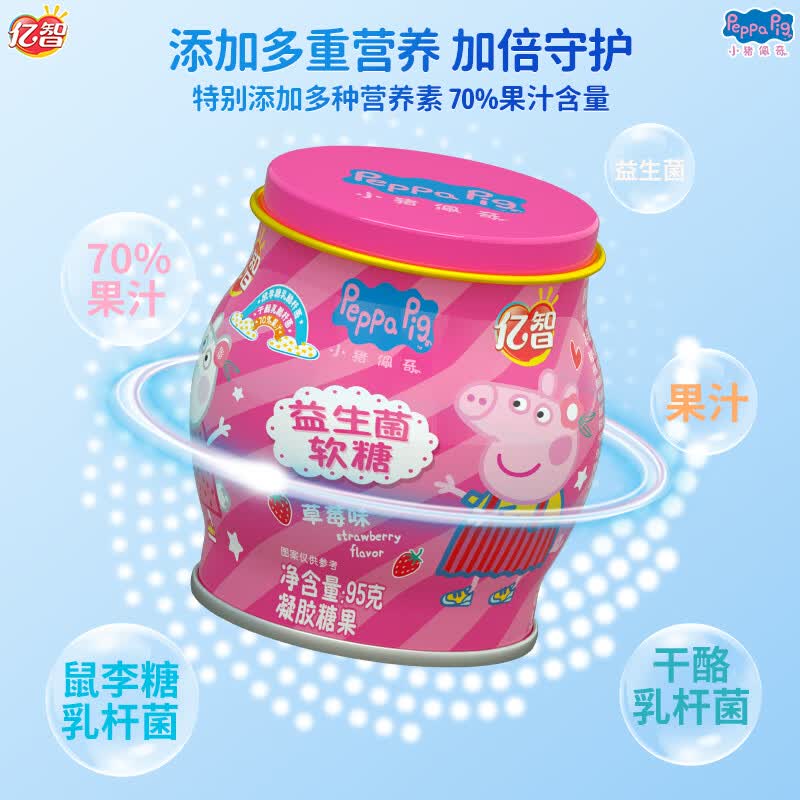 亿智小猪佩奇DHA叶黄素益生菌软糖果草莓酸奶儿童糖果零食软糖95g 5.5元 - 86线报