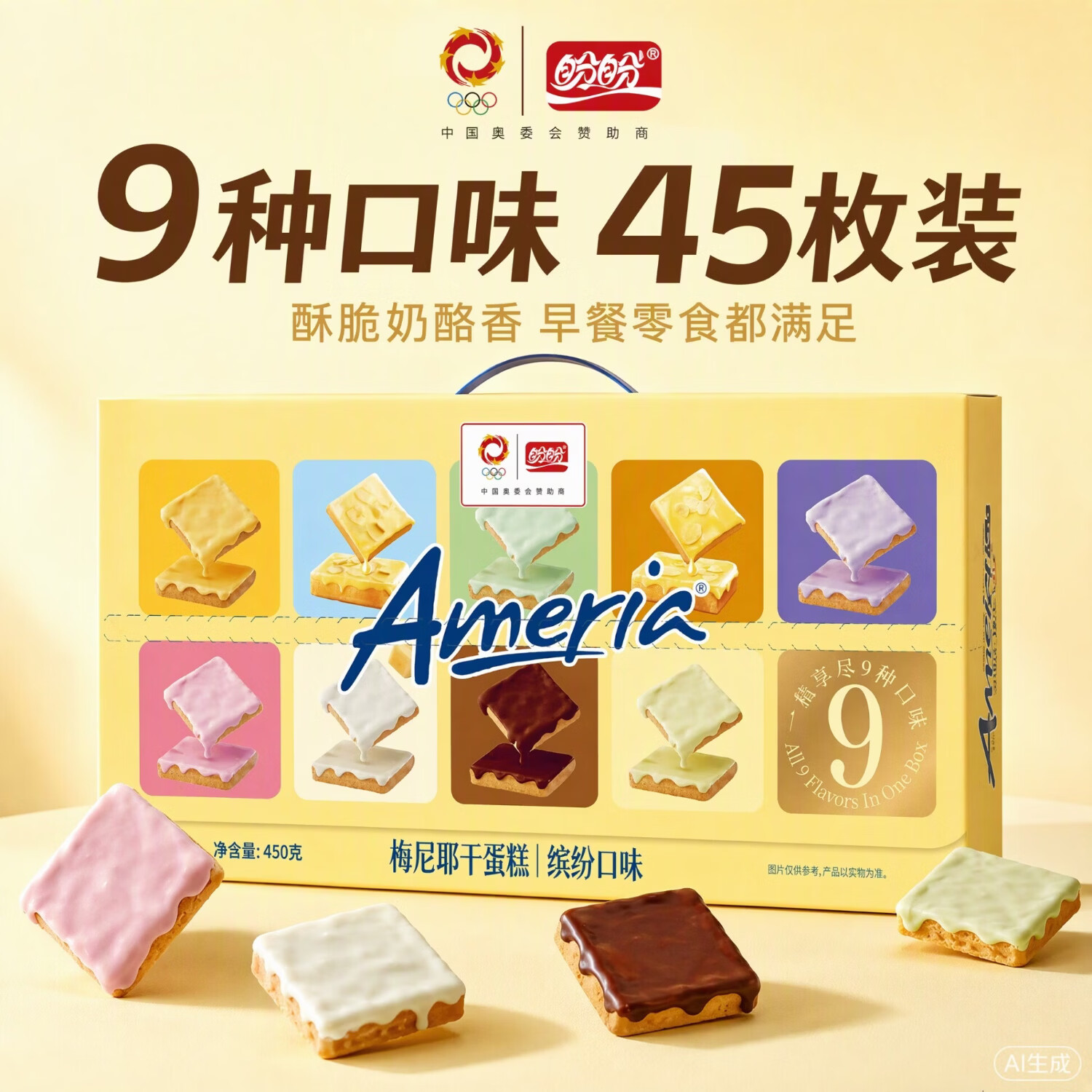 盼盼梅尼耶干蛋糕450g 9种口味共45枚礼盒装 25.9元 - 线报酷