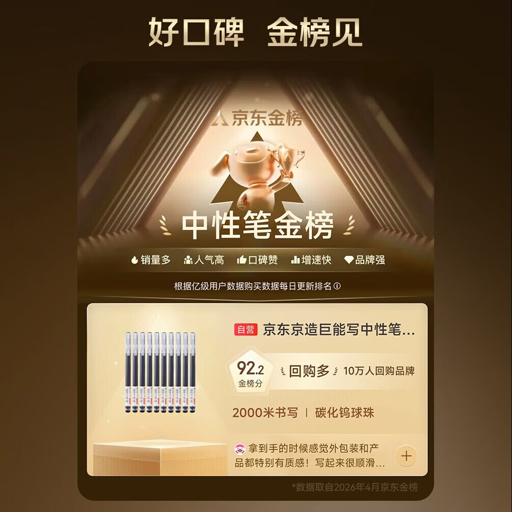 京东京造巨能写pro中性笔0.5mm黑色100支量贩装 49.9元 - 86线报