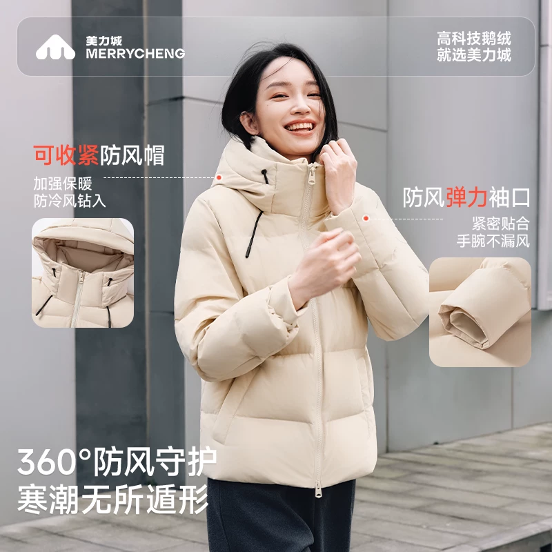 美力城泡芙连帽短款鹅绒服浅卡其L码 246.41元 - 86线报