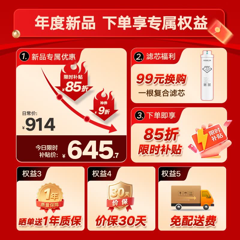 云米5年长效RO反渗透净水器 626.3元 - 86线报