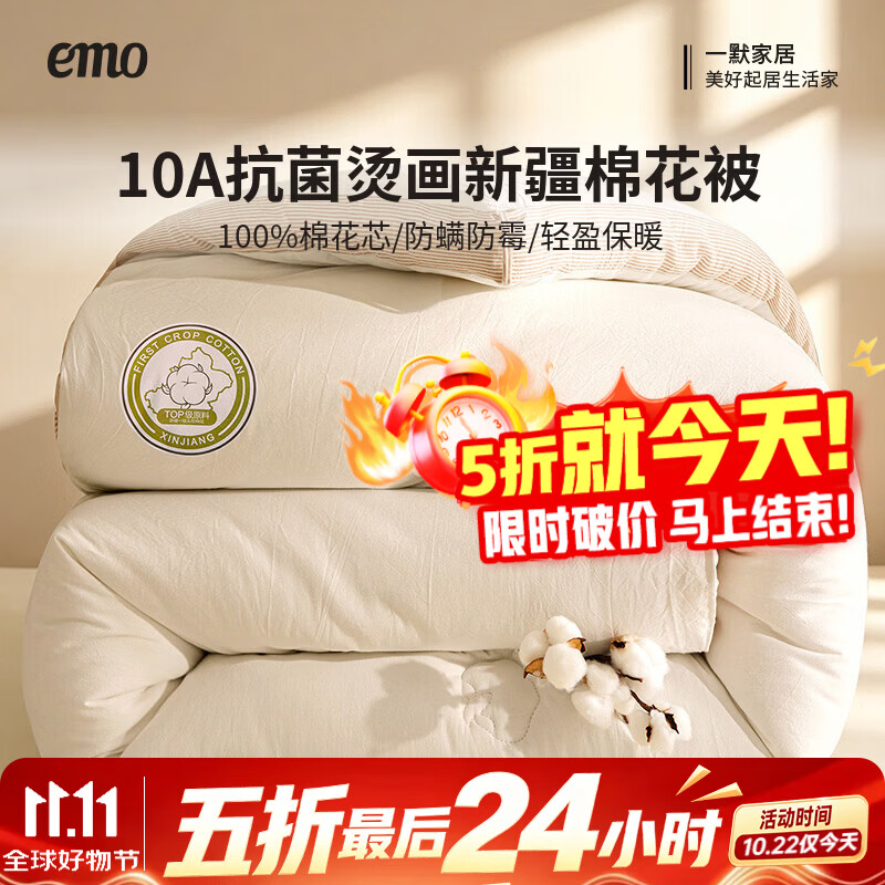 一默棉花被10A抗菌防螨100%新疆棉花填充冬被加厚保暖棉花被芯冬 74.25元 - 线报酷