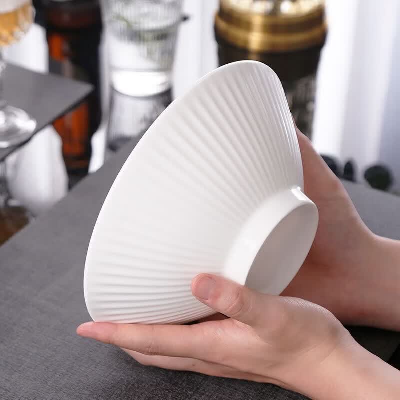 纯白8英寸竖纹斗笠碗家用陶瓷餐具面碗汤碗陶瓷釉下彩2只 9.99元 - 线报酷