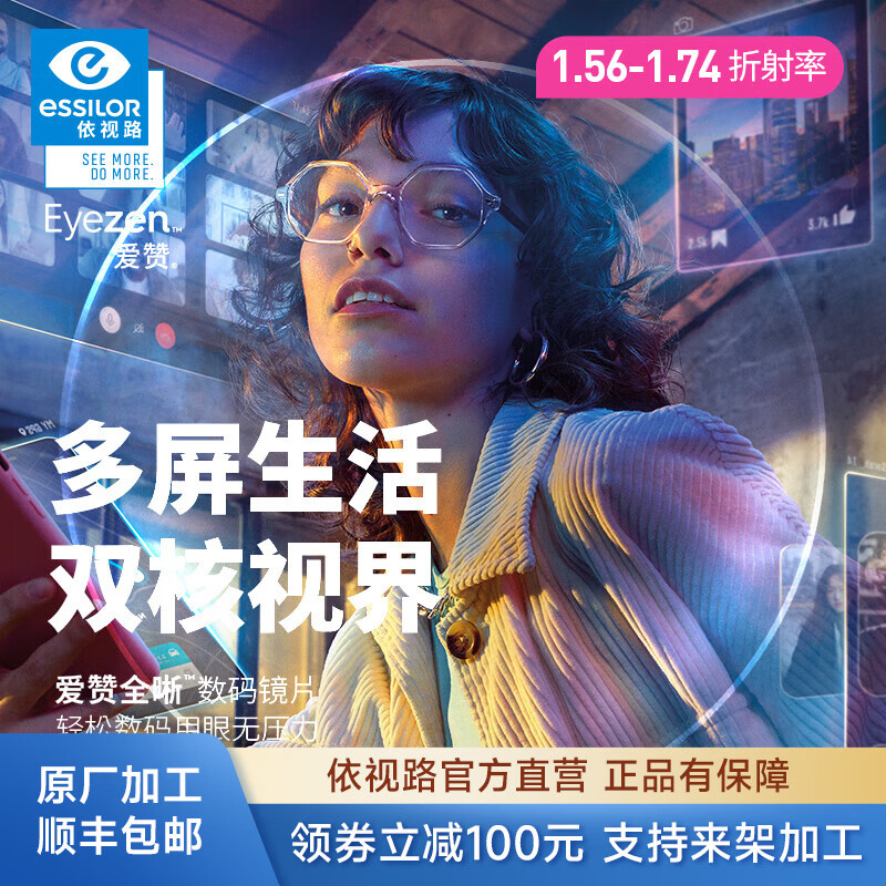 依视路爱赞全晰钻晶膜致1.6折射率*2+钛框 404元 - 86线报