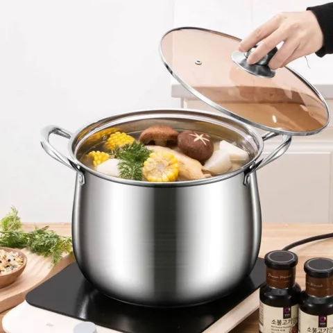 不锈钢汤锅 家用煲汤煮粥炖锅 18cm 带玻璃盖 加高 2.99元 包邮 图片 1